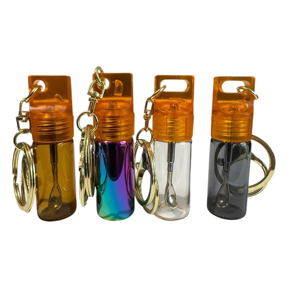 mini glass spice dispenser keychain: extending spoon scoop snuff storage stash - Picture 13 of 14